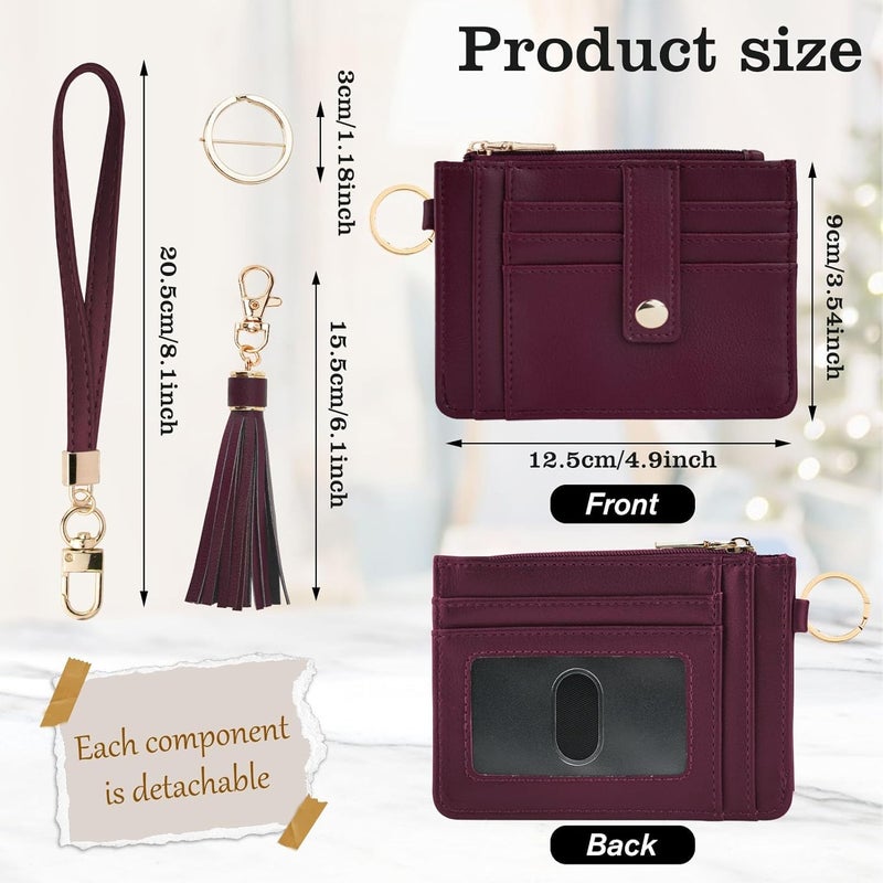 KNGITRYI Small Wristlet Wallets for Women RFID Credit Card Holder Wallet Keychain Wristlet Wallet Credit Card Wallets for Women (Wine Red) - Image 2